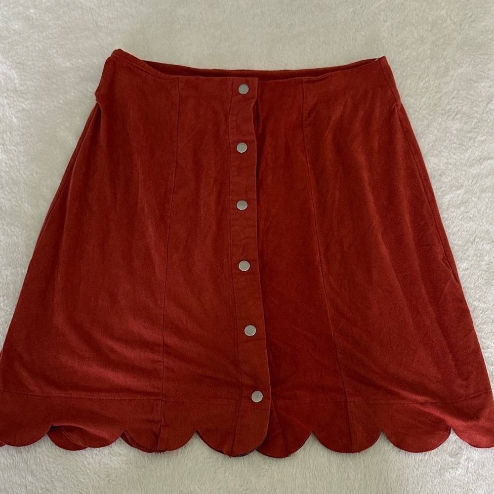 Altar’d State Button-Front Scallop Hem Skirt